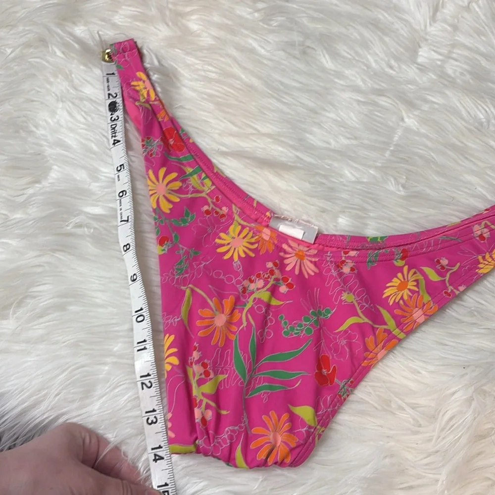 Kate Spade Pink Flash Bikini Swim Bottoms Floral Print Side Buckle Side Tie